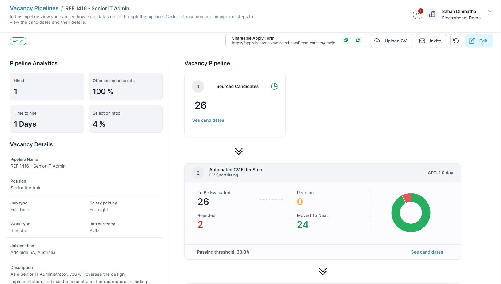 HireTrace ATS custom hiring pipelines