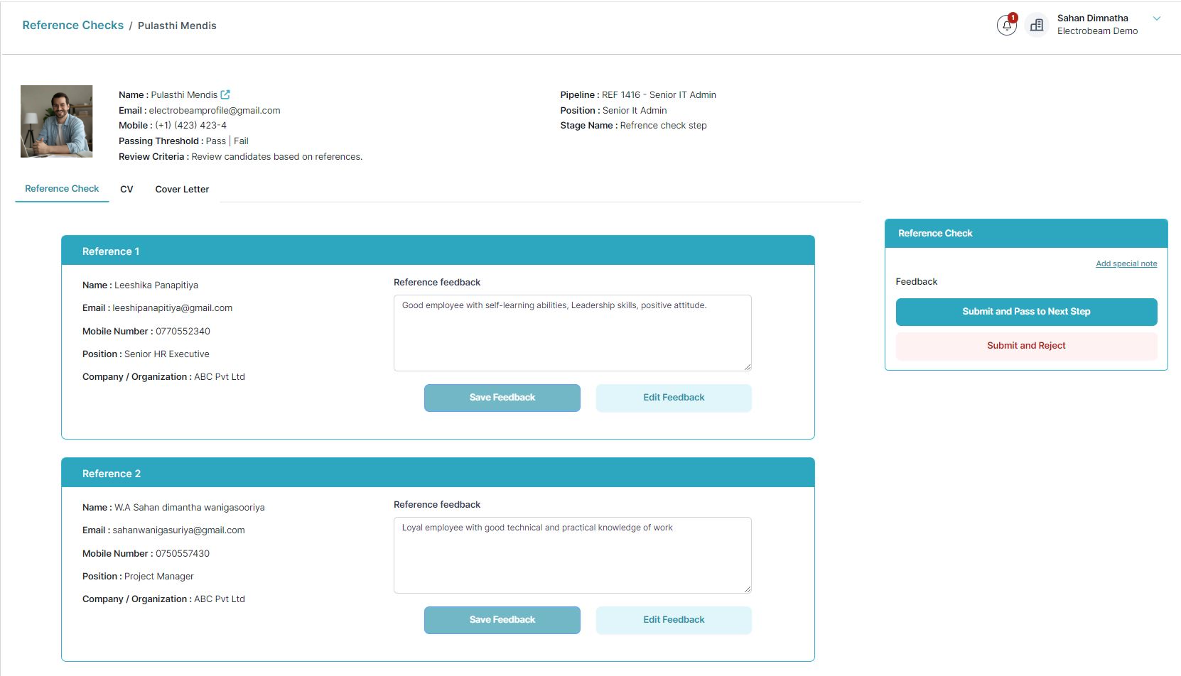 HireTrace ATS feature reference checks